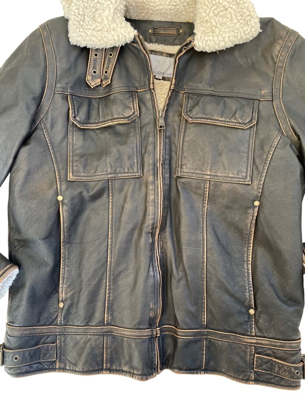 Wilson's Leather 100% Amelia Earhart Aviator Bomber Jacket Large Faux Fur - Picture 2 of 16